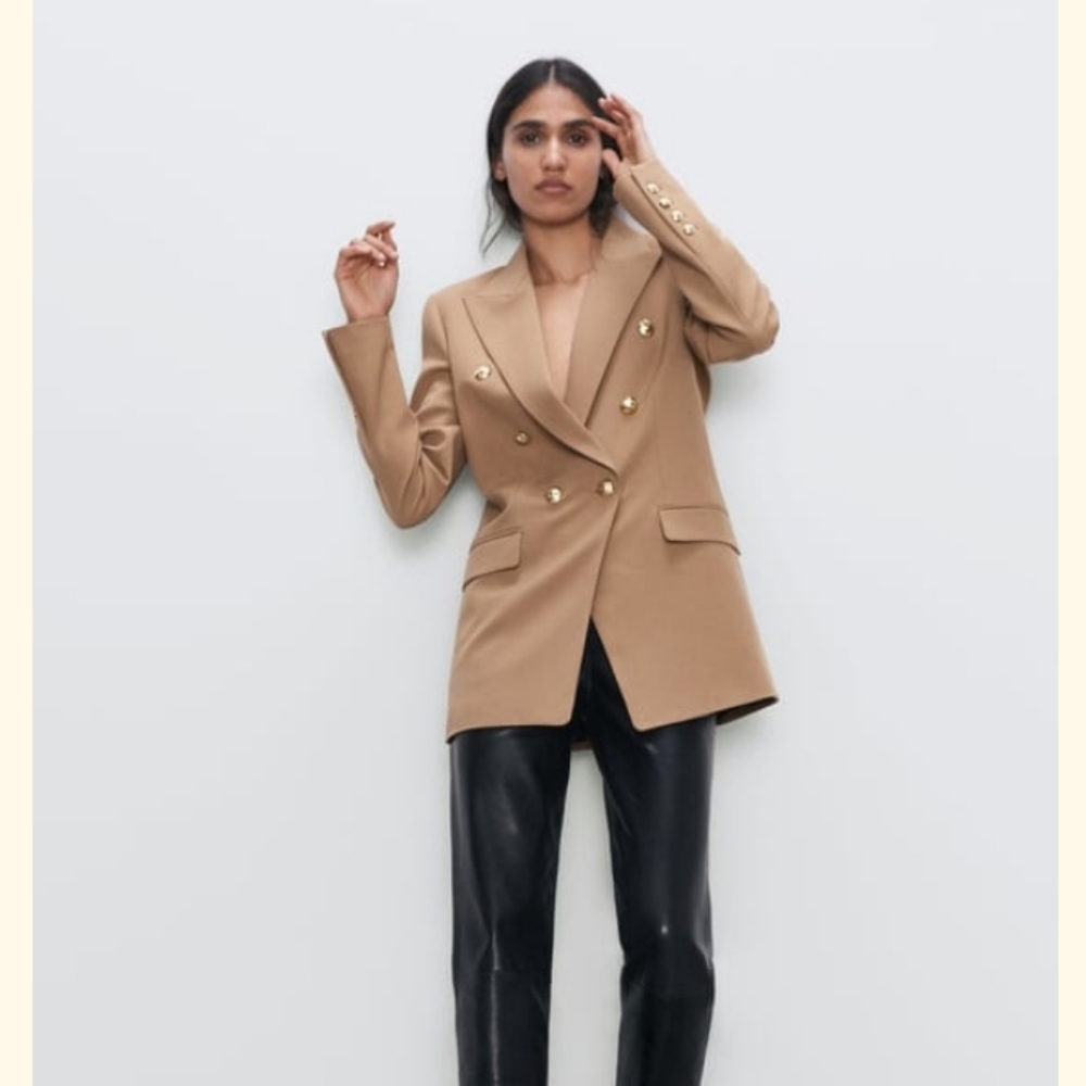 NWOT Zara Double Breasted Camel Blazer